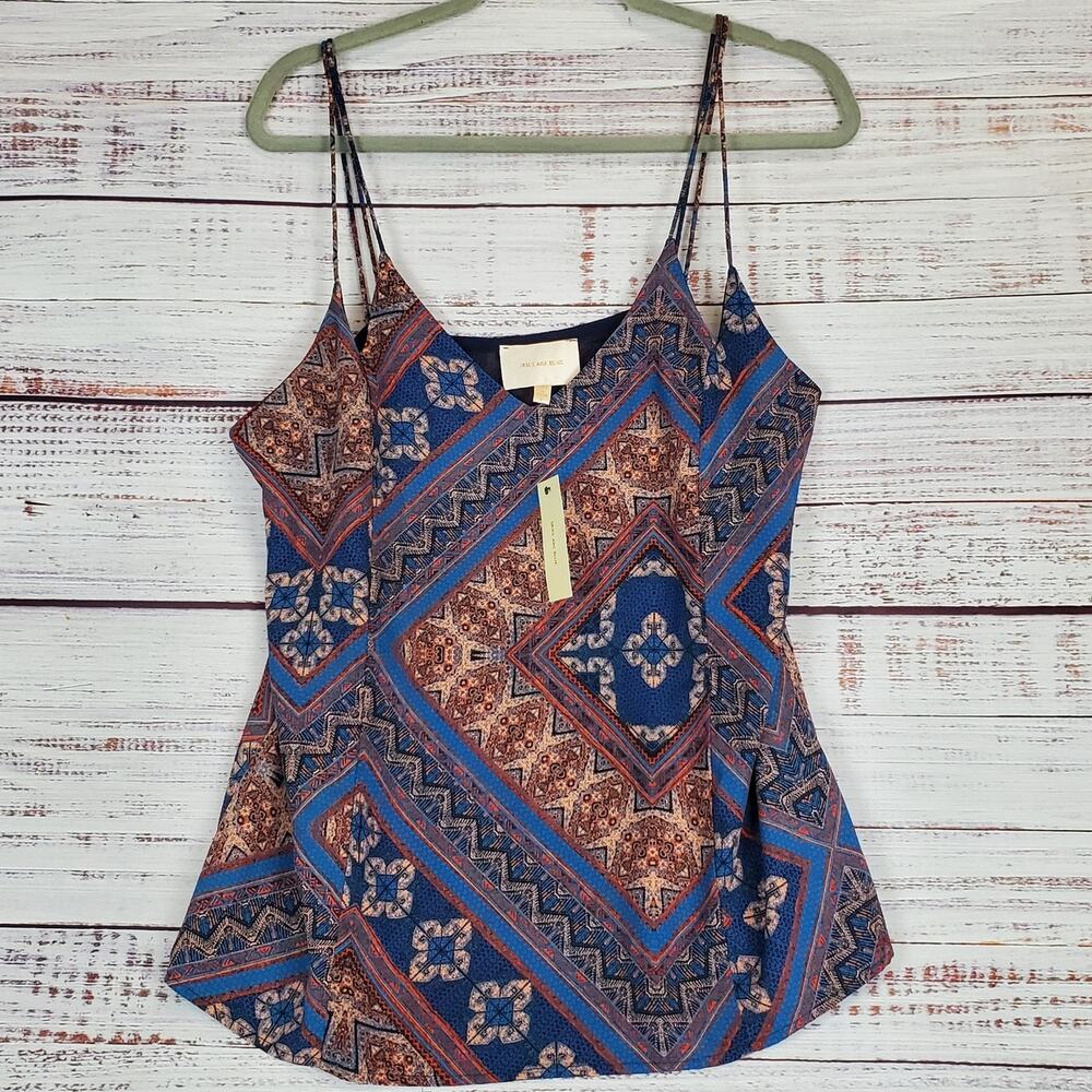 Skies Are Blue Multicolor Geometric Print Tank Top - Blue, Brown, Rust